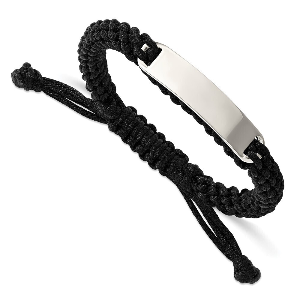 Kazi Luxury Chisel Stainless Steel Polished Black Fabric Adjustable ID Bracelet